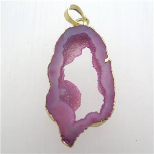 hotpink druzy agate slab pendant, gold plated, approx 23-45mm [GM11845]