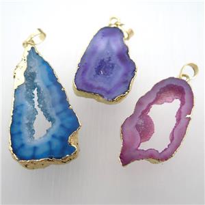druzy agate slice pendant, gold plated, mix color, approx 23-45mm [GM11847]