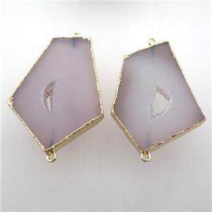 gray druzy agate slice connector, gold plated, approx 30-50mm [GM11850]