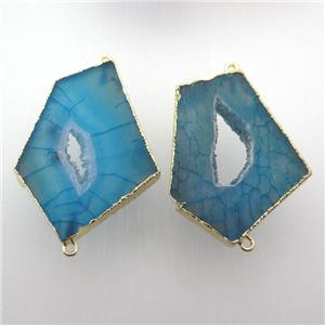 blue druzy agate slab connector, gold plated, approx 30-50mm [GM11851]