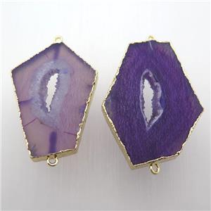 purple druzy agate slice connector, gold plated, approx 30-50mm [GM11853]