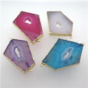 druzy agate slab connector, gold plated, mix color, approx 30-50mm [GM11854]
