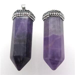 purple Amethyst bullet pendants, gold plated, approx 20-50mm [GM11863]