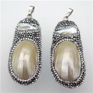Pearl pendant pave rhinestone, approx 25-50mm [GM11864]