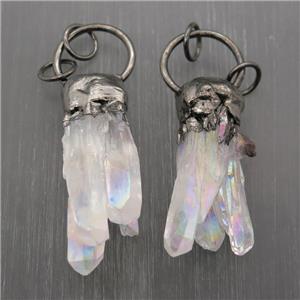 white AB-color Crystal Quartz pendants, black plated, approx 15-50mm [GM11869]