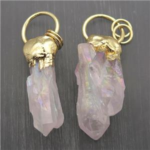 white AB-color Crystal Quartz pendants, gold plated, approx 15-50mm [GM11871]