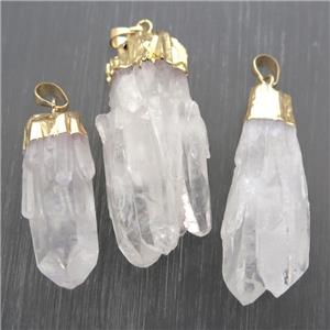 white Crystal Quartz pendants, gold plated, approx 15-50mm [GM11872]