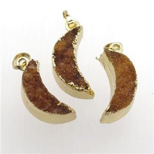 yellow Quartz Druzy moon pendants, gold plated, approx 7-20mm [GM11873-S]