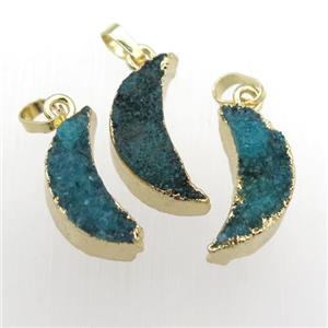 peacock blue Quartz Druzy moon pendants, gold plated, approx 10-30mm [GM11874-L]