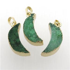 green Quartz Druzy moon pendants, gold plated, approx 7-20mm [GM11875-S]