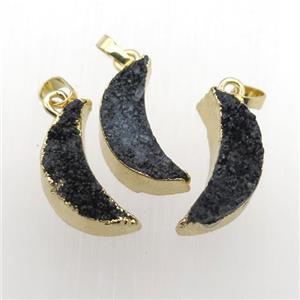 black Quartz Druzy moon pendants, gold plated, approx 7-20mm [GM11878-S]