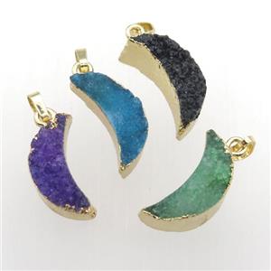 Quartz Druzy moon pendants, gold plated, mixed color, approx 10-30mm [GM11879-L]