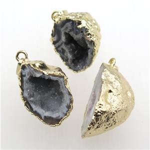 Agua Nueva Mexican Agate Druzy geode pendant, freeform, gold plated, approx 15-30mm [GM11882]