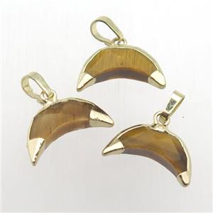 Tiger eye stone crescent pendant, gold plated, approx 5-16mm [GM11892]