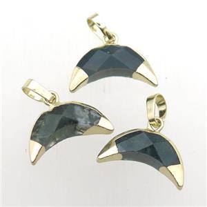green Moss Agate crescent pendant, gold plated, approx 5-16mm [GM11893]