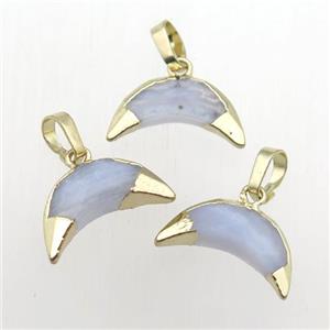 Blue Lace Agate crescent pendant, gold plated, approx 5-16mm [GM11895]