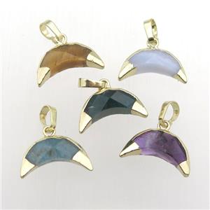 mixed Gemstone crescent moon pendant, gold plated, approx 5-16mm [GM11898]