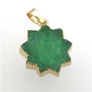 green Druzy Quartz sunflower pendant, gold plated, approx 20mm dia [GM11900]