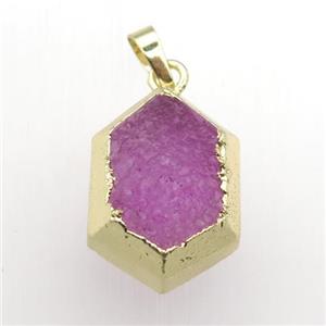 hotpink Druzy Quartz hexagon pendant, gold plated, approx 18-25mm [GM11907]