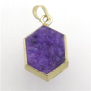 purple Druzy Quartz hexagon pendant, gold plated, approx 18-25mm [GM11908]