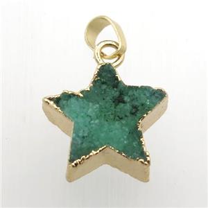 green Druzy Quartz star pendant, gold plated, approx 20mm dia [GM11914]