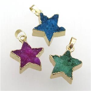 Druzy Quartz star pendant, gold plated, mixed color, approx 20mm dia [GM11916]