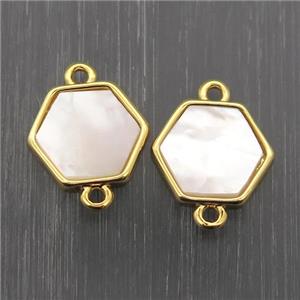 white Pearlized Shell hexagon connector, approx 11-12mm [GM11917]