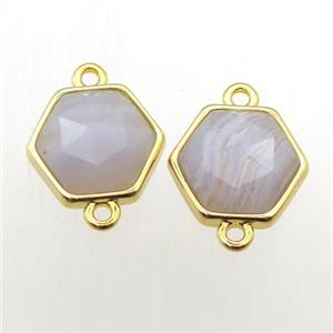 Blue Lace Agate hexagon connector, approx 11-12mm [GM11924]