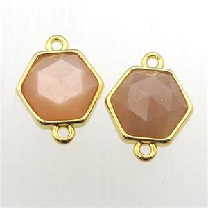 peach SunStone hexagon connector, approx 11-12mm [GM11925]