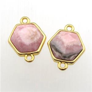 pink Rhodonite hexagon connector, approx 11-12mm [GM11927]
