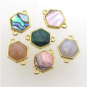 mixed Gemstone hexagon connector, approx 11-12mm [GM11929]