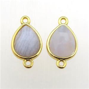 Blue Lace Agate teardrop connector, approx 10-12mm [GM11950]