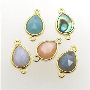 mixed Gemstone teardrop connector, approx 10-12mm [GM11956]