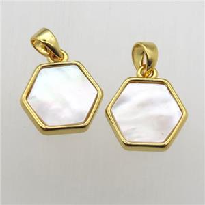 white Pearlized Shell hexagon pendants, approx 11-12mm [GM12006]