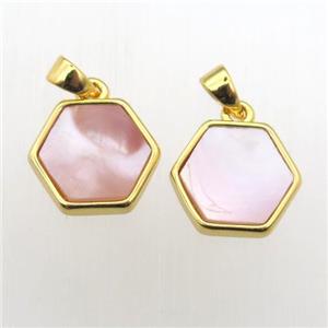 pink Queen Shell hexagon pendants, approx 11-12mm [GM12007]