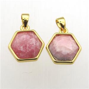 pink Rhodonite hexagon pendants, approx 11-12mm [GM12013]