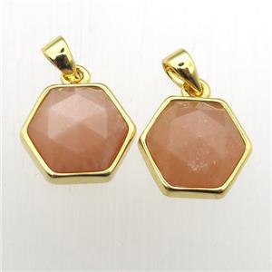 peach SunStone hexagon pendants, approx 11-12mm [GM12015]