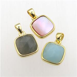 mixed Gemstone square pendant, approx 10x10mm [GM12042]