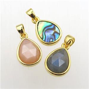 mixed Gemstone teardrop pendants, approx 9-11mm [GM12056]