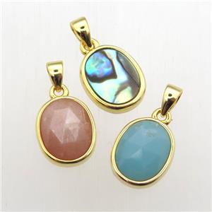 mixed Gemstone oval pendant, approx 9-11mm [GM12069]