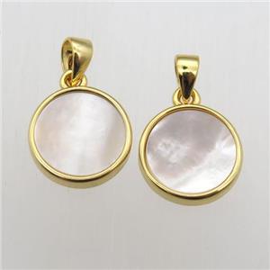 white Pearlized Shell circle pendants, approx 11mm dia [GM12070]