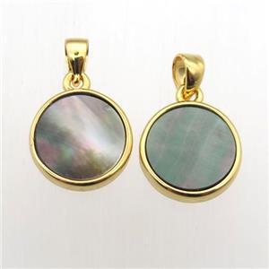 gray Abalone Shell circle pendants, approx 11mm dia [GM12073]