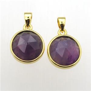 purple Amethyst circle pendants, approx 11mm dia [GM12074]