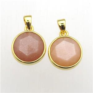 peach SunStone circle pendants, approx 11mm dia [GM12075]