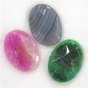Agate pendants, faceted oval, mixed color, approx 35-45mm [GM12085]