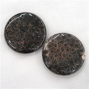black Coral Fossil pendants, circle, approx 50mm dia [GM12092]