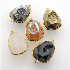 Agate Druzy teardrop connector, mixed color, approx 17-22mm [GM12140]