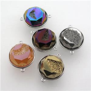 Agate Druzy circle connector, mixed color, approx 20mm dia [GM12145]