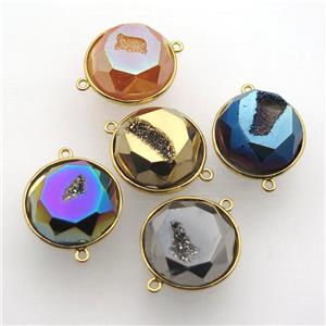 Agate Druzy circle connector, mixed color, approx 20mm dia [GM12146]
