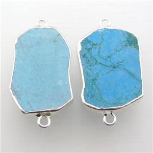 blue Turquoise connector, freeform, silver plated, approx 20-30mm [GM12183]